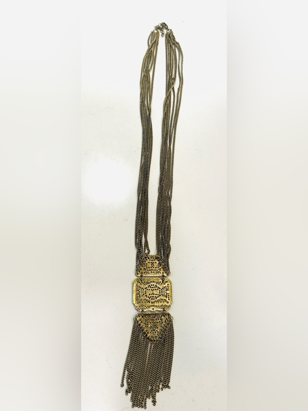 Chunky Boho Gold Tone Multi Strand Filigree Tassel Statement Necklace - Picture 9 of 11